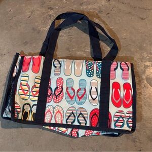 Thirty-One Flip-Flop Print Tote Bag with Navy Accents